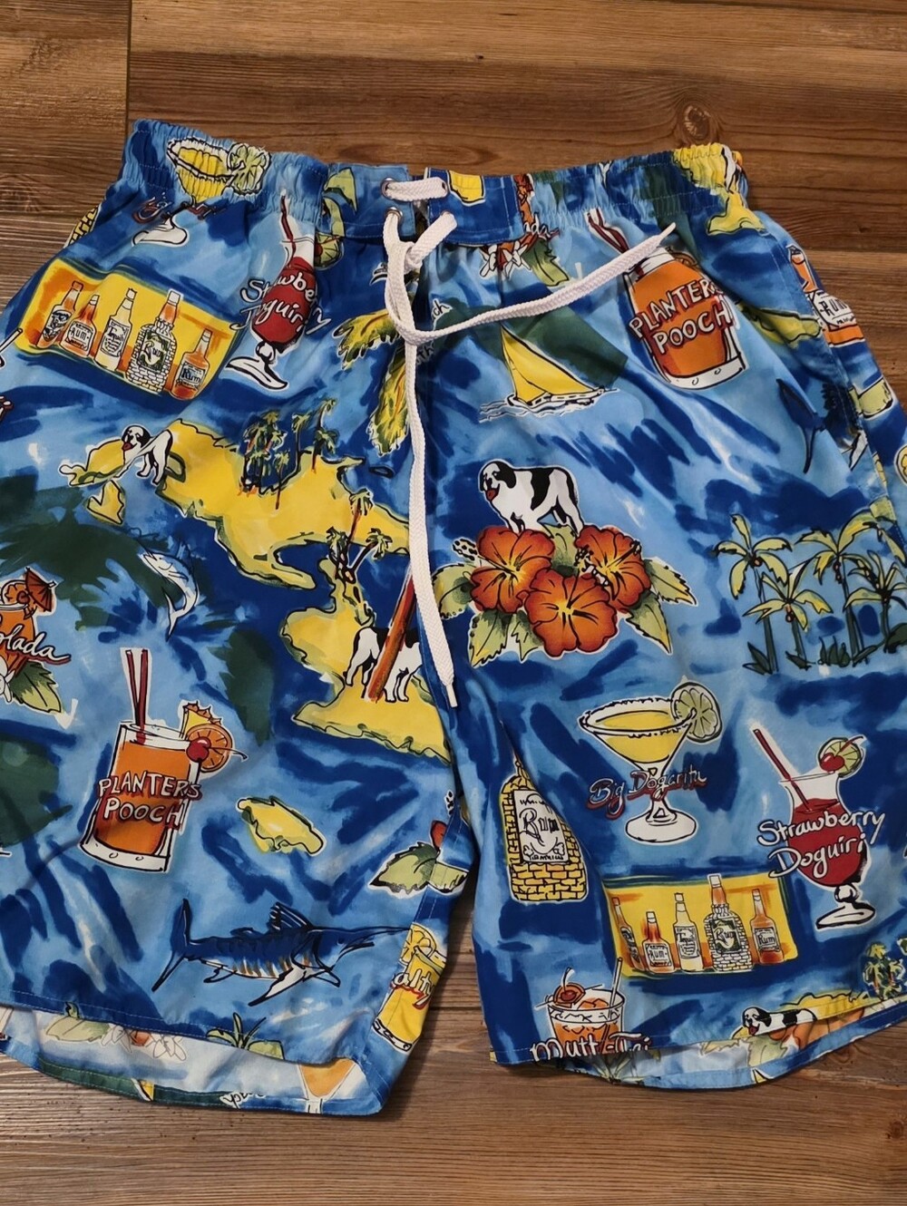 Big Dogs Mens Vintage Tropical Cocktail Map Board Shorts Swim Trunks XL